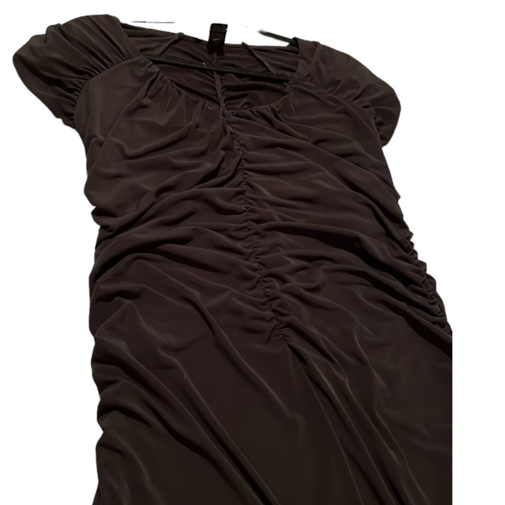 Smart & Sexy size large black stretch midi dress shirred front & back scoop NWT